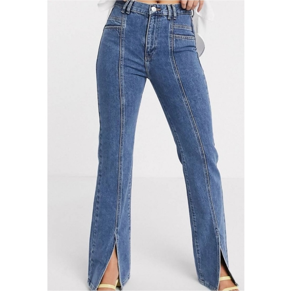 PULL&BEAR Women's Blue Split Front Flare Jeans